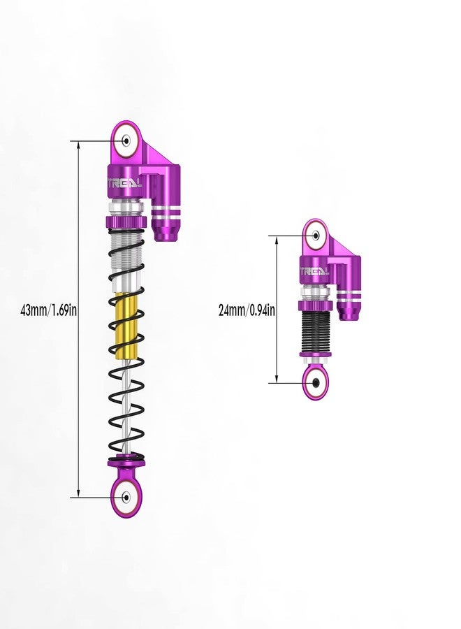 TREAL SCX24 Shocks 43mm Tele Shock Absorber Vibration Damper (4) for 1/24 RC Crawler Car Axial SCX24 Bronco Gladiator C10 Deadbolt Upgrades Parts Accessories (Purple) - Image 4